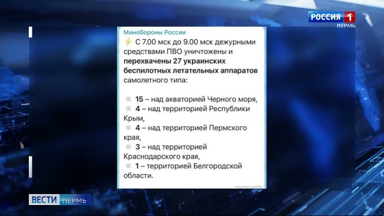 Минобороны: над Прикамьем средствами ПВО уничтожено 4 беспилотника самолетного типа