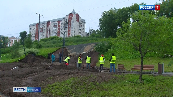 В Перми завершили работы по восстановлению склона на набережной
